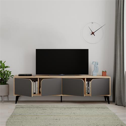 NOLA MUEBLE TV 4P 180CM ROBLE/NEGRO SILKY