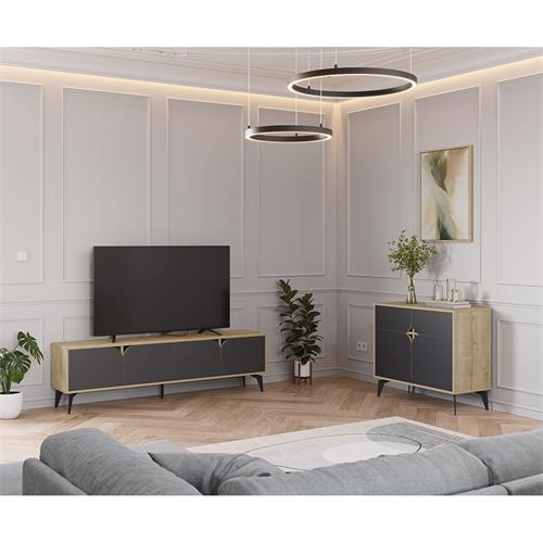 NOLA MUEBLE TV 4P 180CM ROBLE/NEGRO SILKY