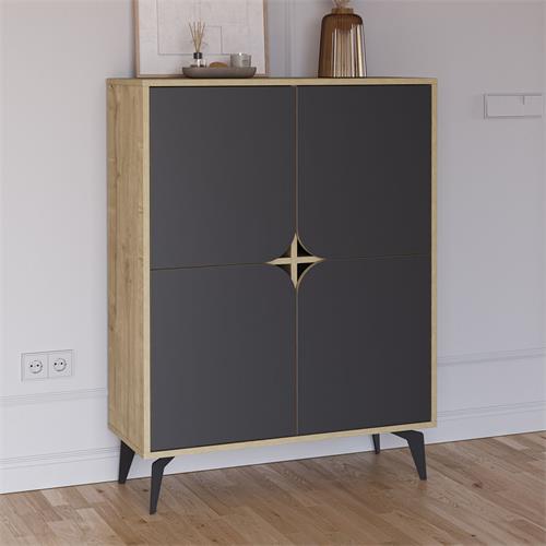 NOLA MUEBL.AUX ALTO 4P 90CM ROBLE/NEGRO SILKY PATA