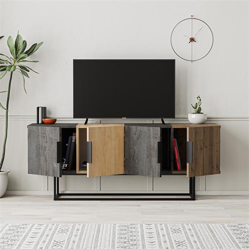 TITAN MUEBLE TV 4P 140CM MARRON OSCURO/ROBLE/NOGAL