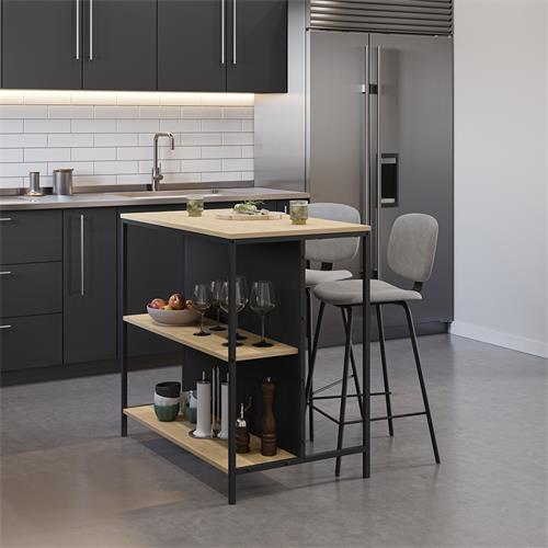 SAGI MESA BAR 2ESTANTES ROBLE/NEGRO SILKY PATA MET